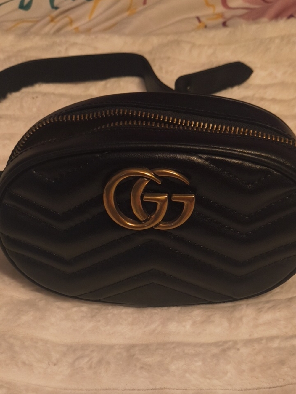 Gucci Black Quilted Mini Belt Bag with Gold Double G